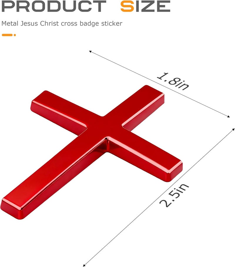 SCUARI 2PCS 3D Cross Stickers,Car Accessories Decals for Vehicles,Self Adhesive Cross Metal Car Emblem,2.5"×1.8" Cross Jesus Automotive Decal,Suitable for Trunk Tailgate Side Decoration (Red) - Image 2
